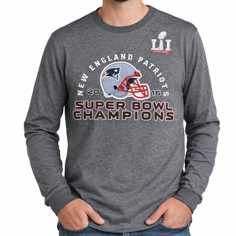 New England Patriots Super Bowl LI Champions Long Sleeve T Shirt NFL 2XL‎ Gray